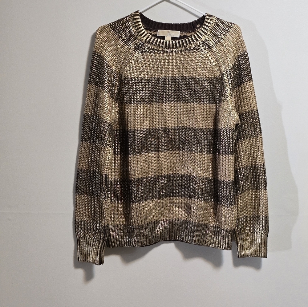 Michael Kors shimmer mettalic stripes knit pullover sweater size large